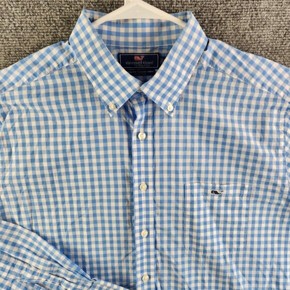 Vineyard Vines Slim Fit Tucker Shirt XL Blue Check Long Sleeve Button Up Shirt - Picture 1 of 16